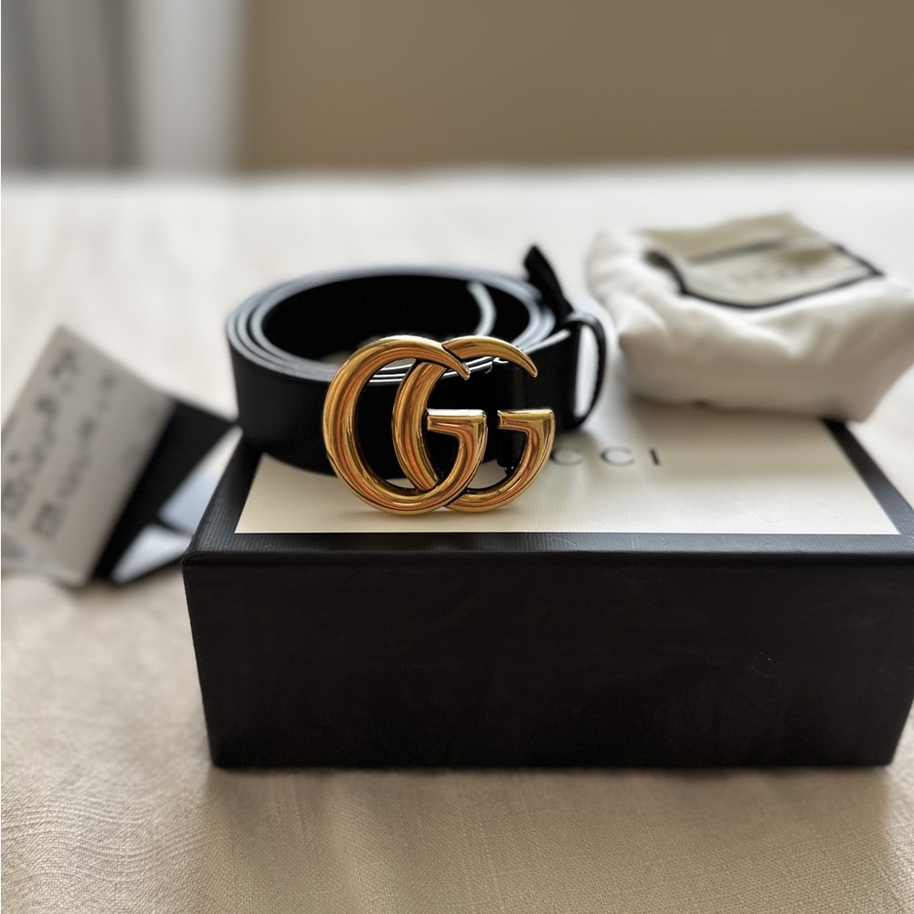 Gucci black WIDE LEATHER BELT